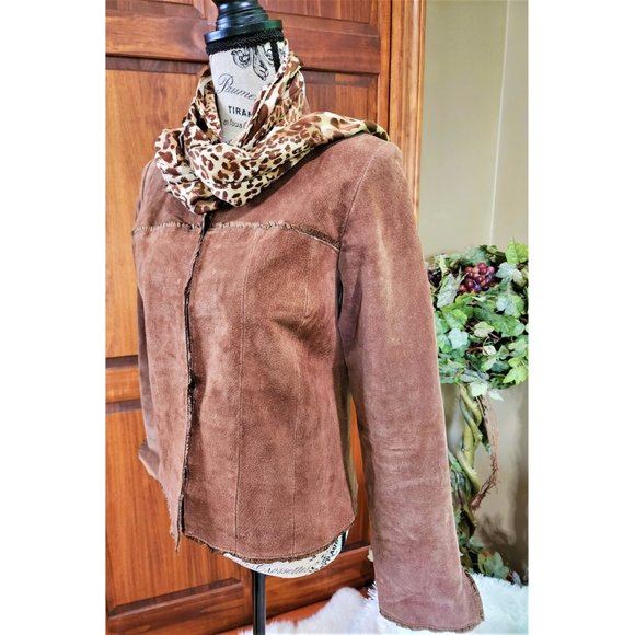 NEW DIRECTIONS Genuine Leather Chocolate Brown Suede Jacket Petite Small - Picture 2 of 9